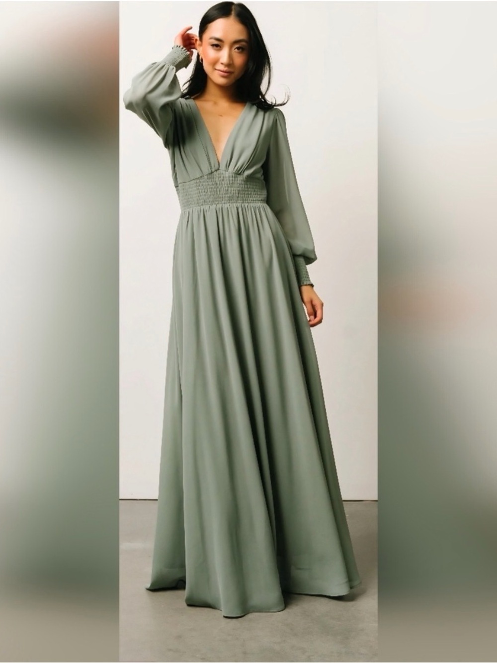 NWT Baltic Born Olivia Maxi Dress Size L Chiffon Eucalyptus Sage